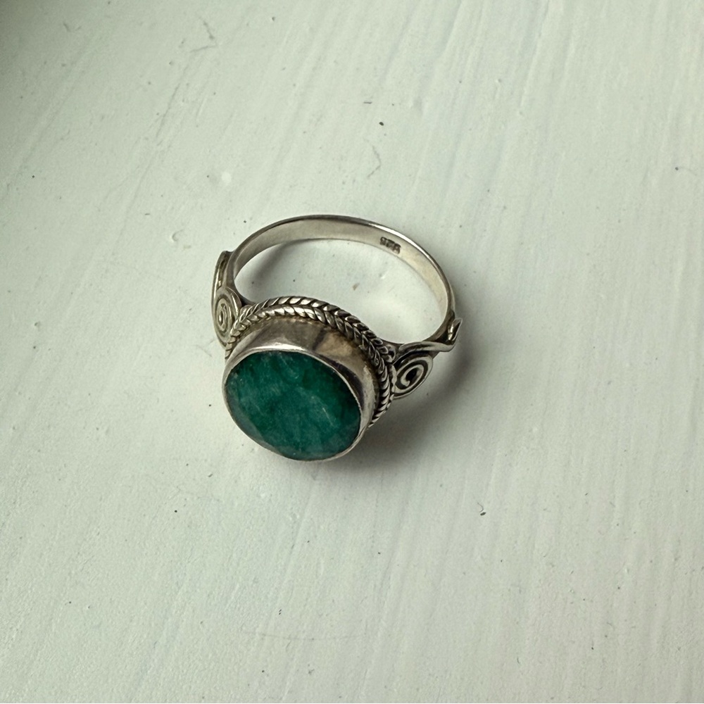 Sterling Green Agate Ring - image 5